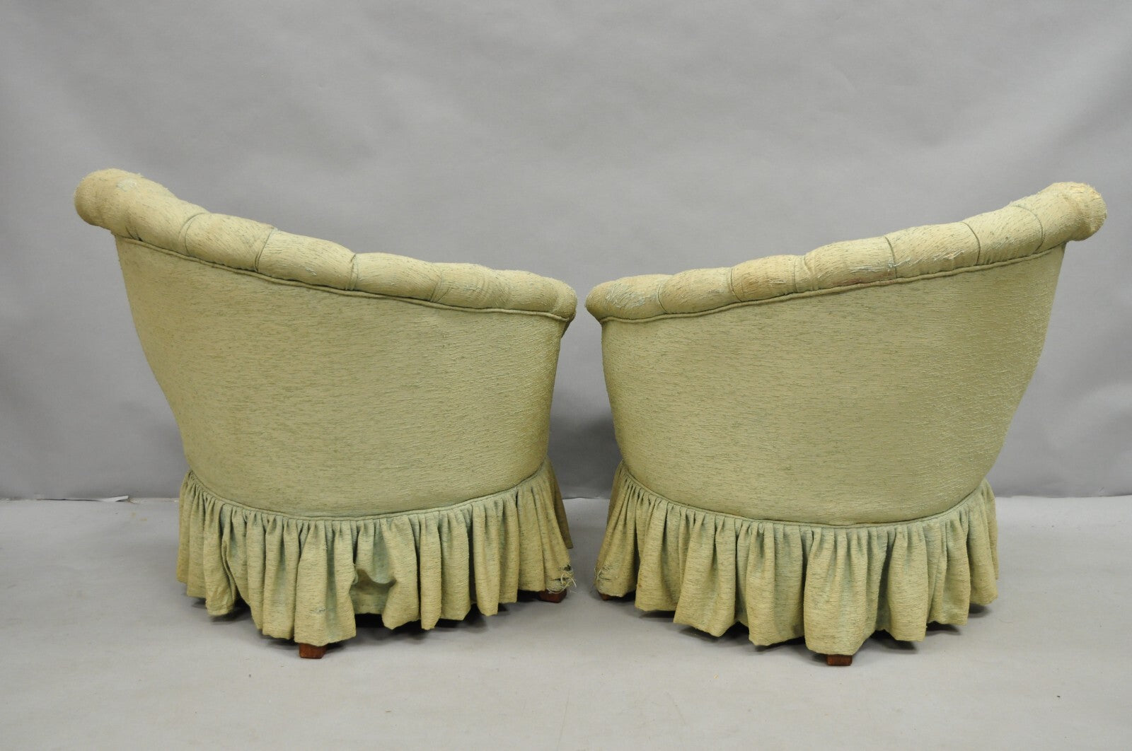 Antique French Hollywood Regency Asymmetrical Sculptural Club Chairs - a Pair