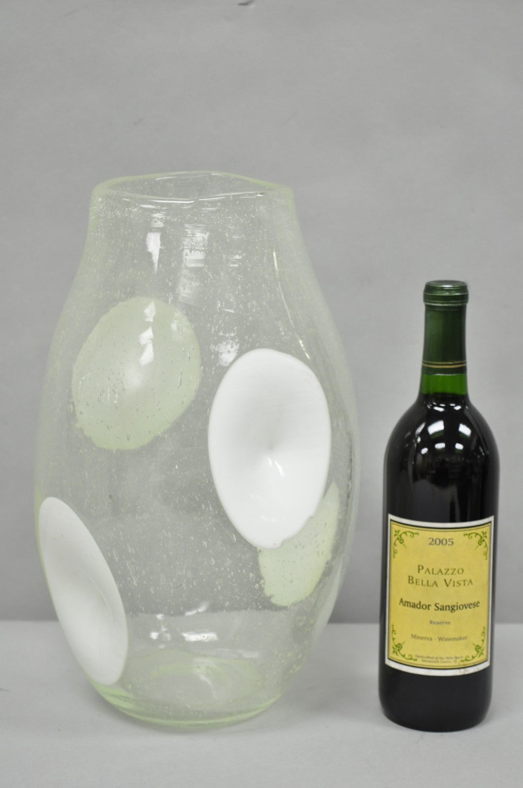 Vintage Mid Century Italian Modern Pulegoso Bubble Glass White Dimple 14" Vase