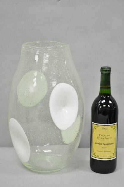 Vintage Mid Century Italian Modern Pulegoso Bubble Glass White Dimple 14" Vase