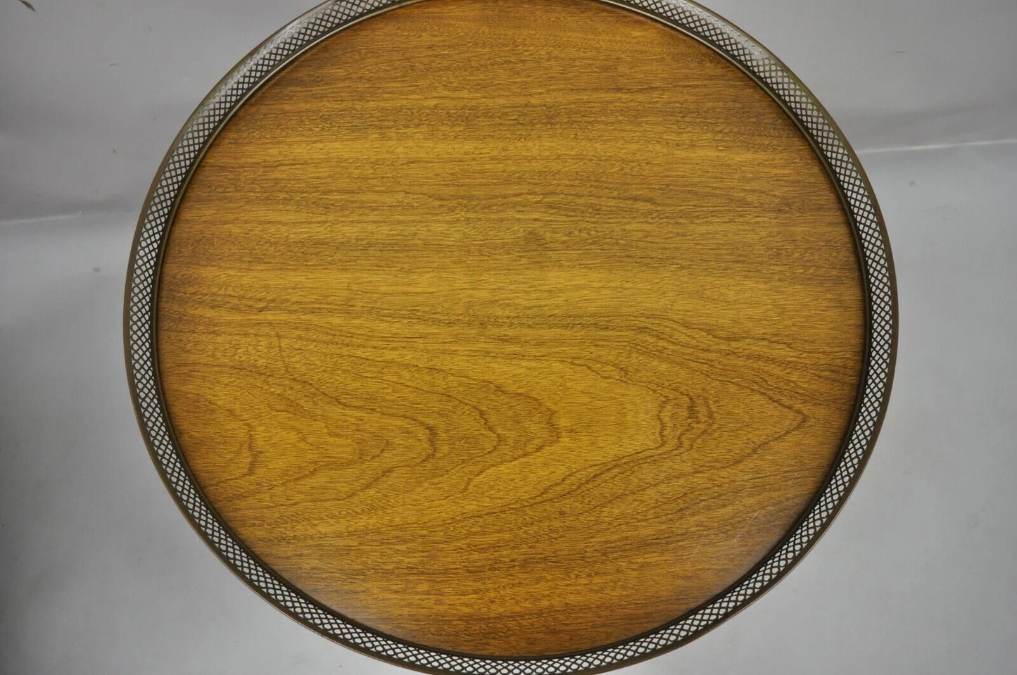 Vintage French Empire Mahogany Pedestal Base Round Brass Gallery Center Table