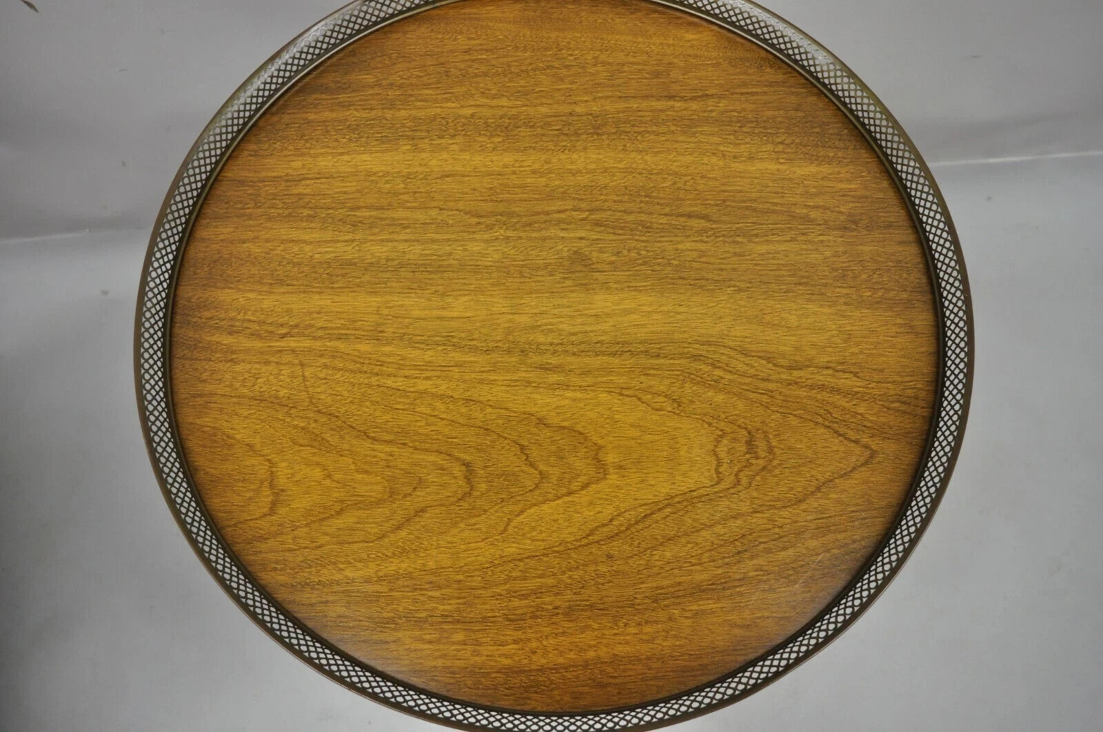 Vintage French Empire Mahogany Pedestal Base Round Brass Gallery Center Table