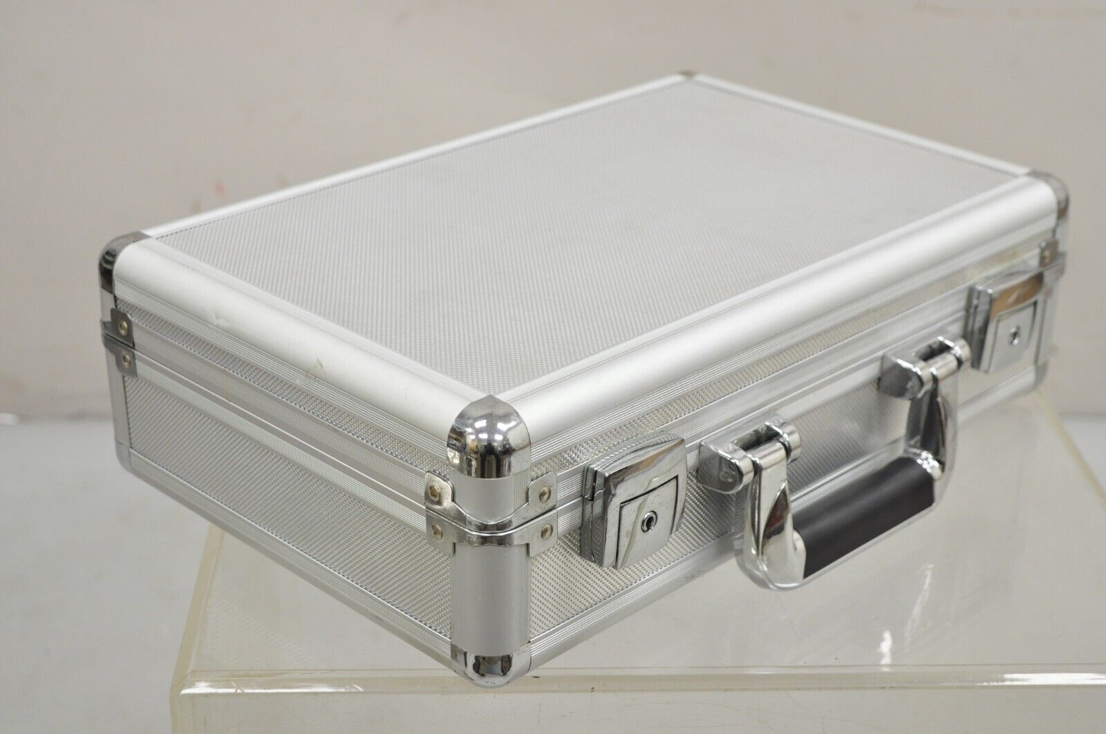 Modern Silver Aluminum Metal 15" Carrying Case Storage Box