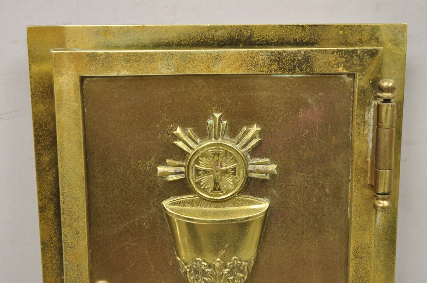 Antique Gothic Bronze Wall Hanging Altar Door Tabernacle with Chalice (B)