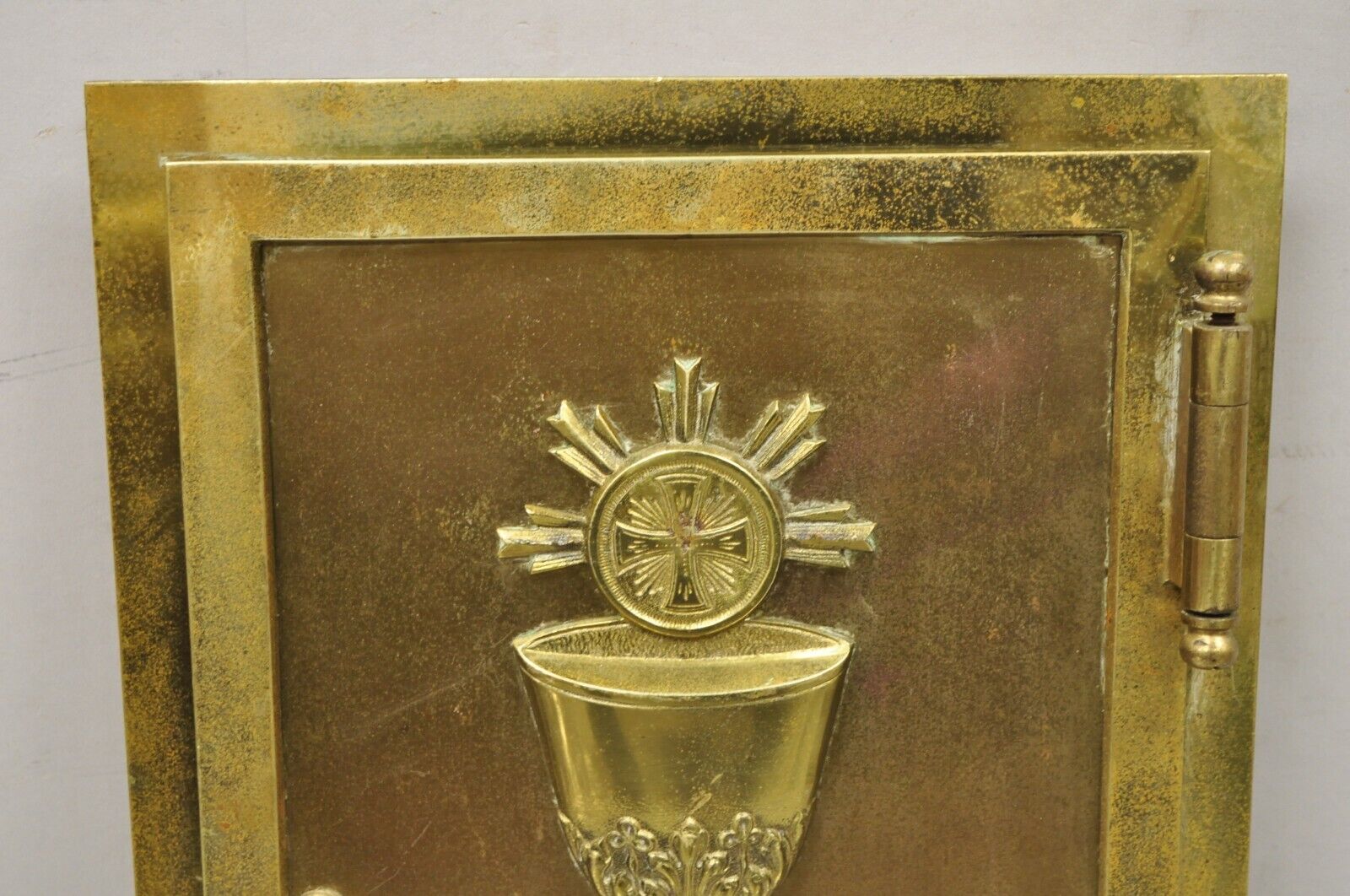 Antique Gothic Bronze Wall Hanging Altar Door Tabernacle with Chalice (B)