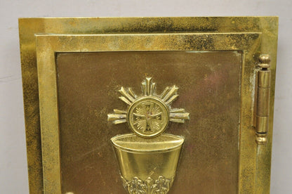 Antique Gothic Bronze Wall Hanging Altar Door Tabernacle with Chalice (B)