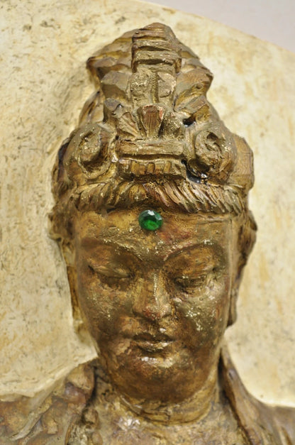 Vintage 43" Fiberglass Kuan Shih Yin Buddha Relief Round Wall Art Sculpture