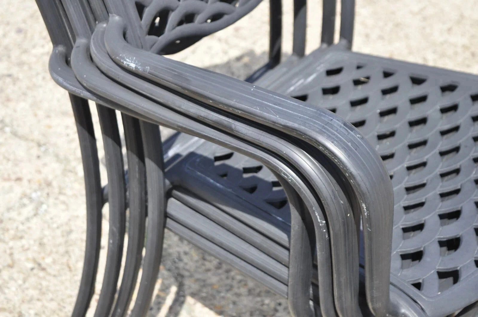 Tuscan Mediterranean Black Aluminum Metal Garden Patio Dining Chair - Set of 4