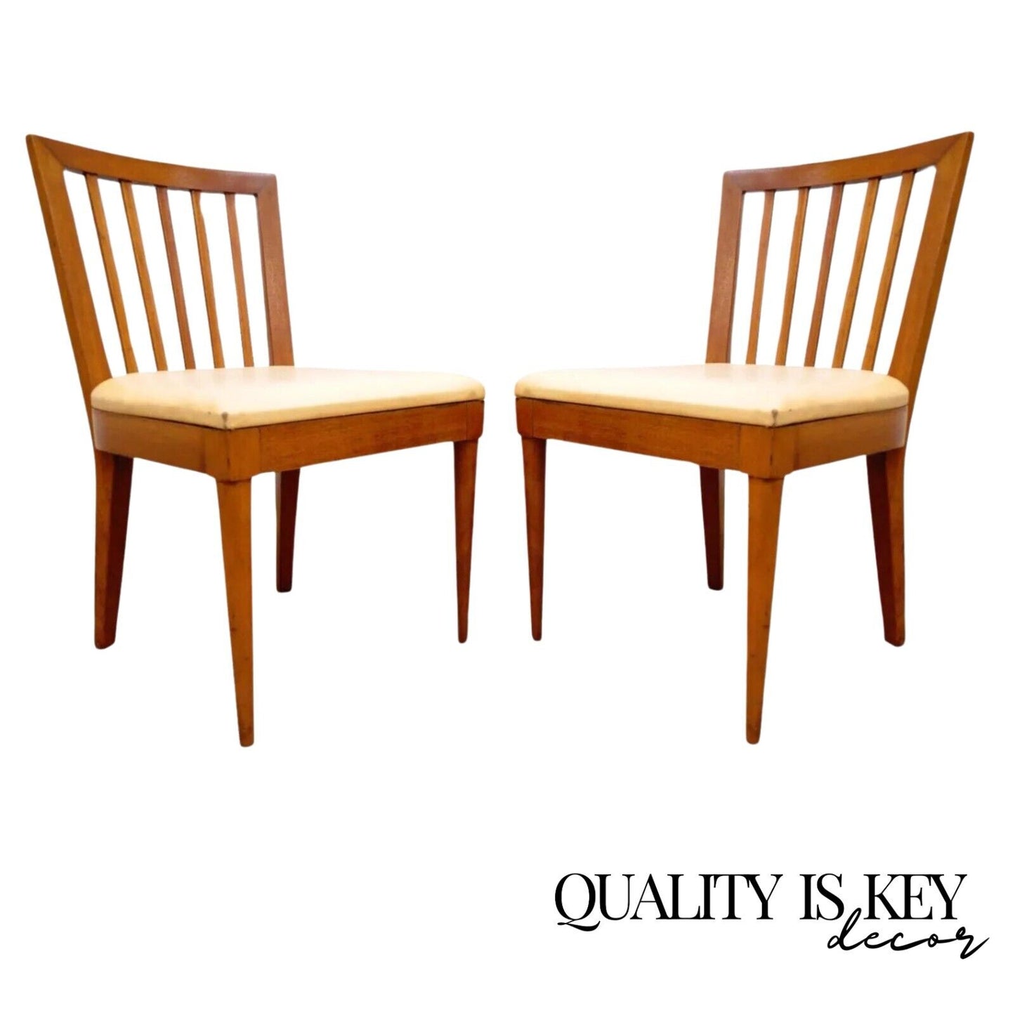 Vintage Paul McCobb Style Mid Century Modern Maple Slat Back Dining Chair - Pair