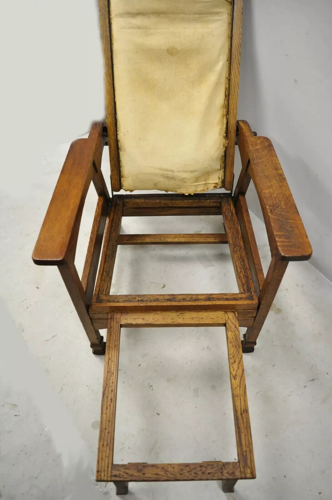 Antique Mission Oak Arts & Crafts Reclining Morris Chair w Flip Footrest Ottoman