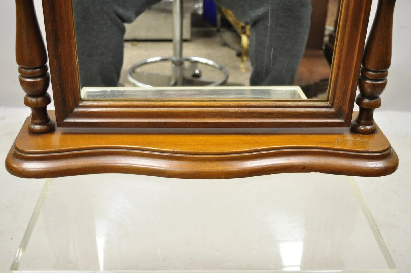 Antique Jacobean Depression Era Walnut Vanity Dresser Pivoting Shaving Mirror