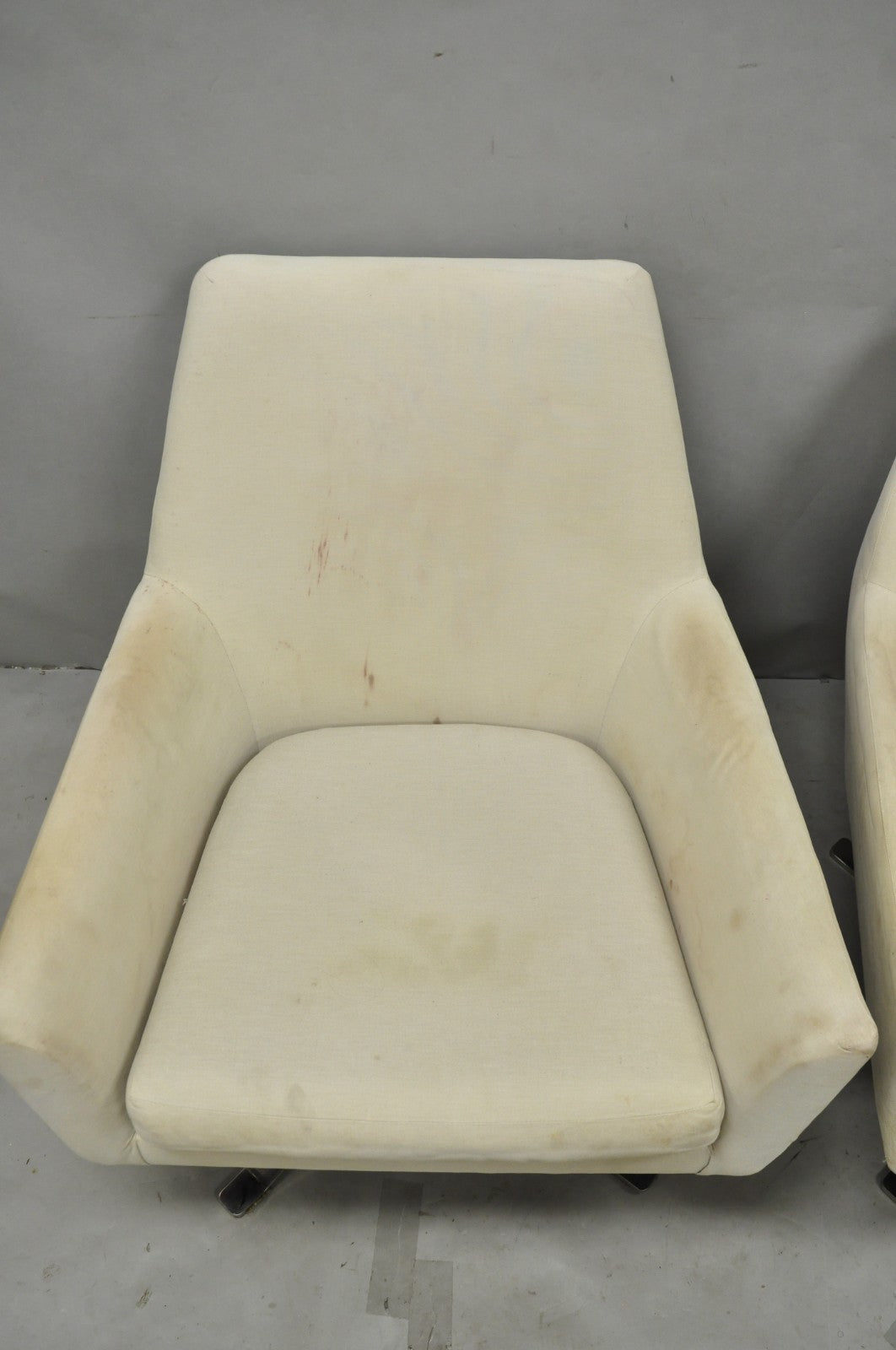 West Elm Lucas Healthcare Swivel Chrome Base Modern Lounge Arm Chair - a Pair