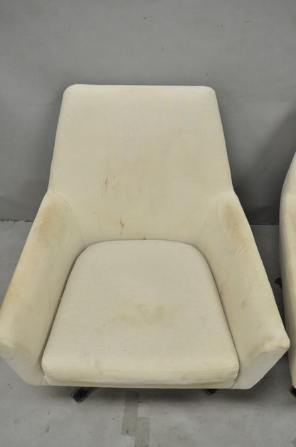 West Elm Lucas Healthcare Swivel Chrome Base Modern Lounge Arm Chair - a Pair