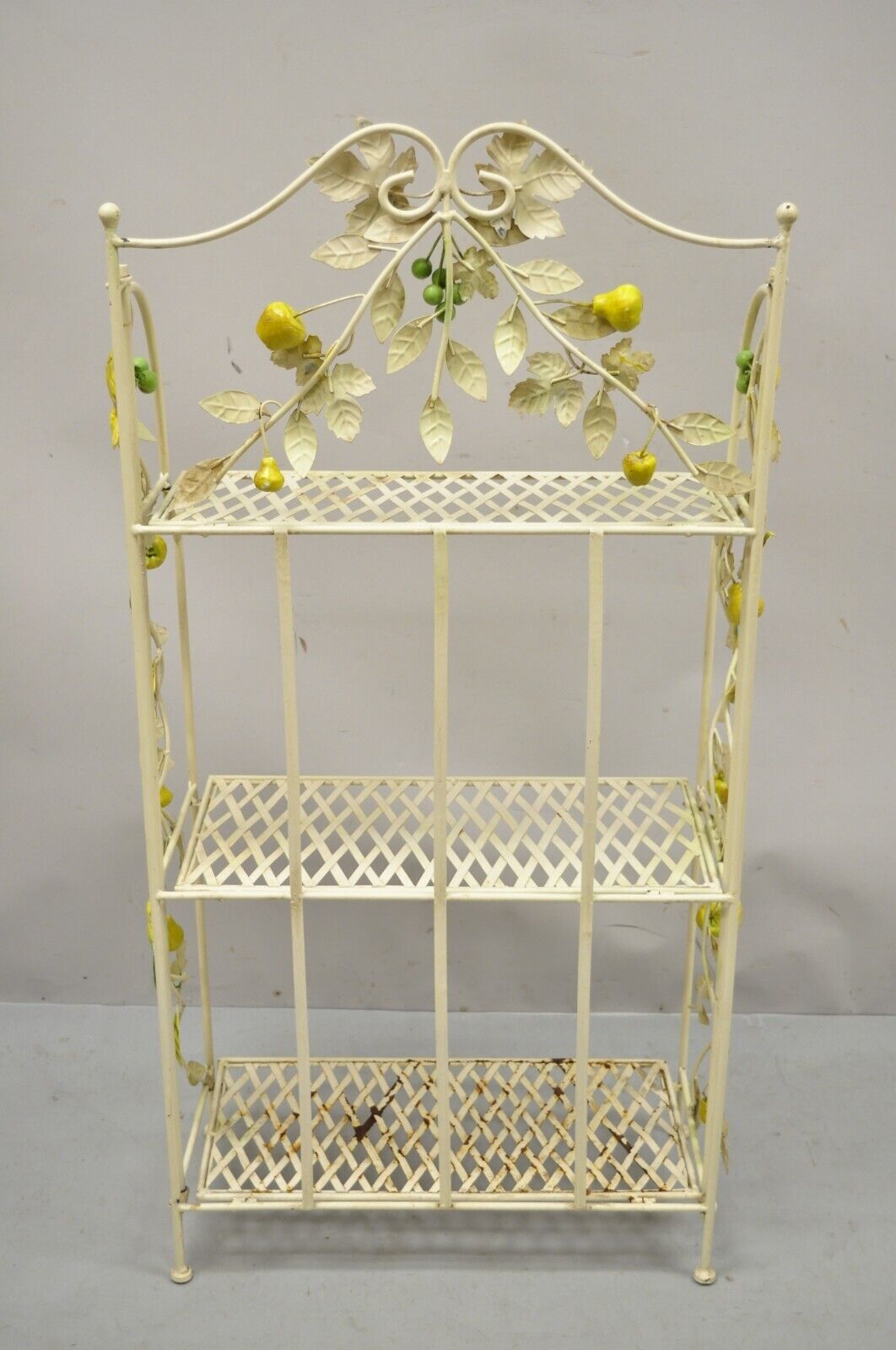 Vintage Italian Hollywood Regency Iron Tole Metal Yellow Lemon Shelf Stand