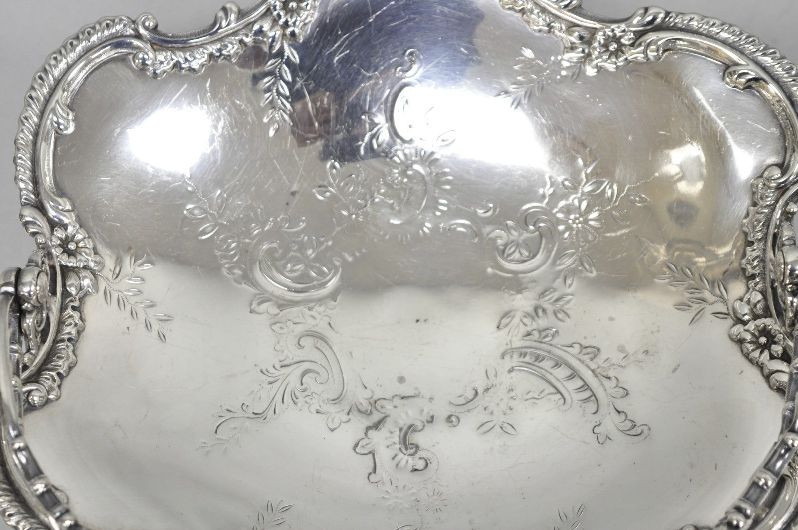 Antique Meriden Silver Plated Floral Repousse Pedestal Brides Wedding Basket