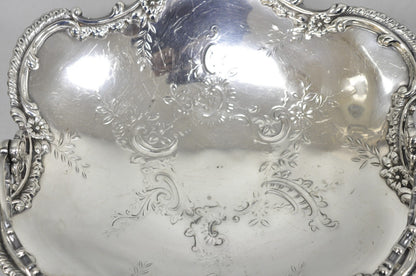 Antique Meriden Silver Plated Floral Repousse Pedestal Brides Wedding Basket