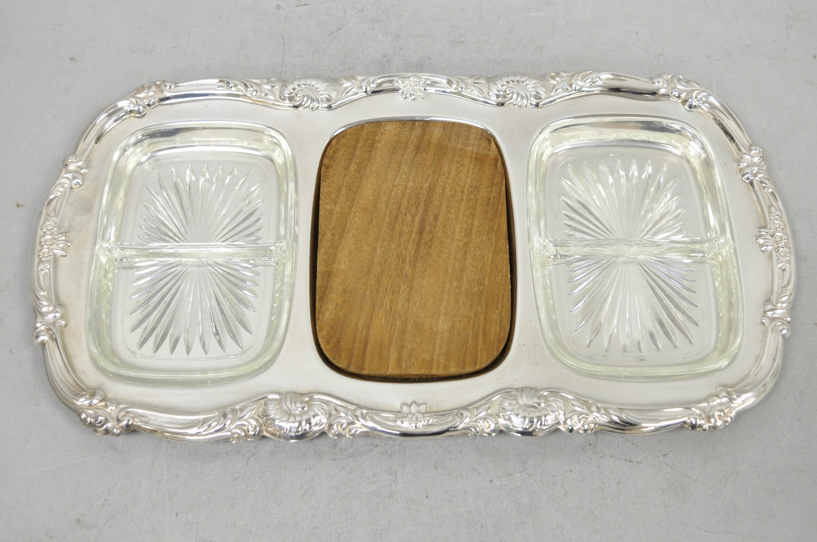 Newport Gorham YB157 Silver Plated 3 Section Cheese Cracker Serving Platter Tray