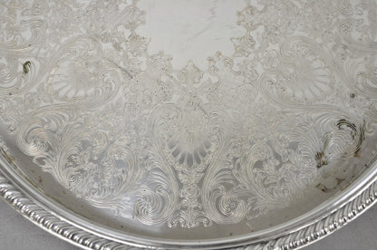Vintage WM Rogers Round Sllver Plated Raised Gallery Serving Platter Bar Tray