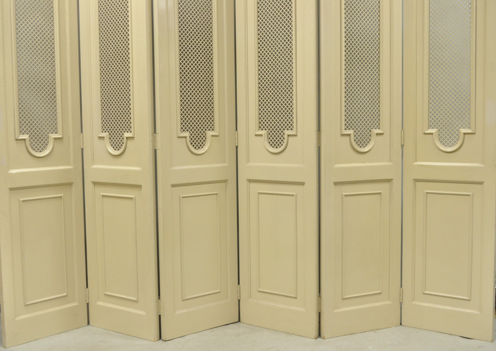 Vintage Lrg Hollywood Regency 92" Tall 6 Panel Bone Lacquer Room Divider Screen
