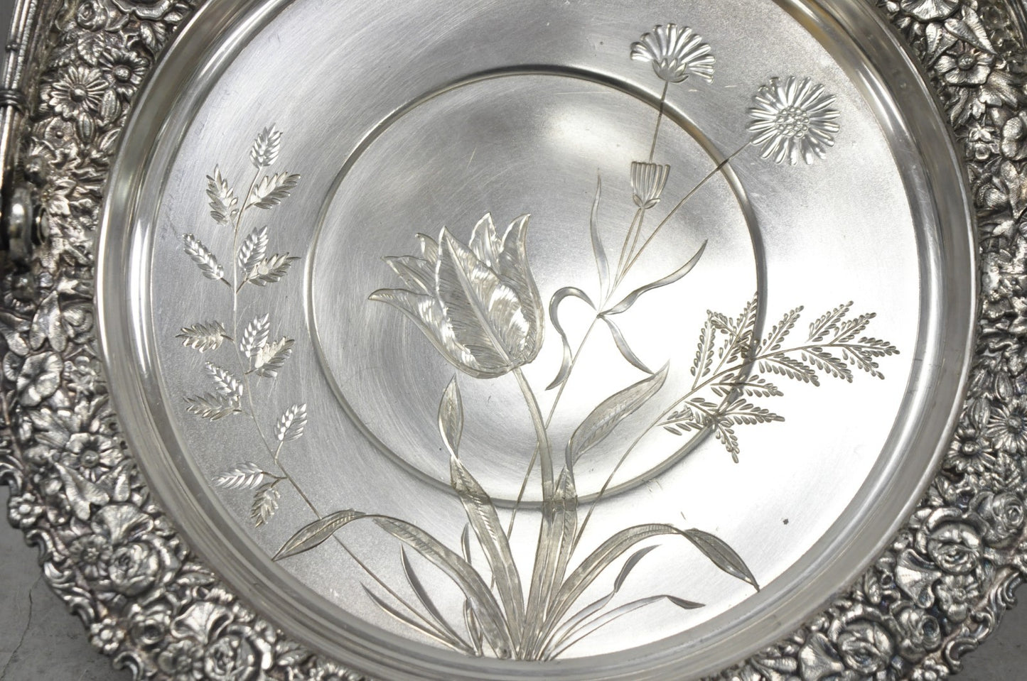 Meriden Art Nouveau Silver Plated Floral Repousse Bread Pastry Brides Basket
