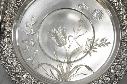 Meriden Art Nouveau Silver Plated Floral Repousse Bread Pastry Brides Basket