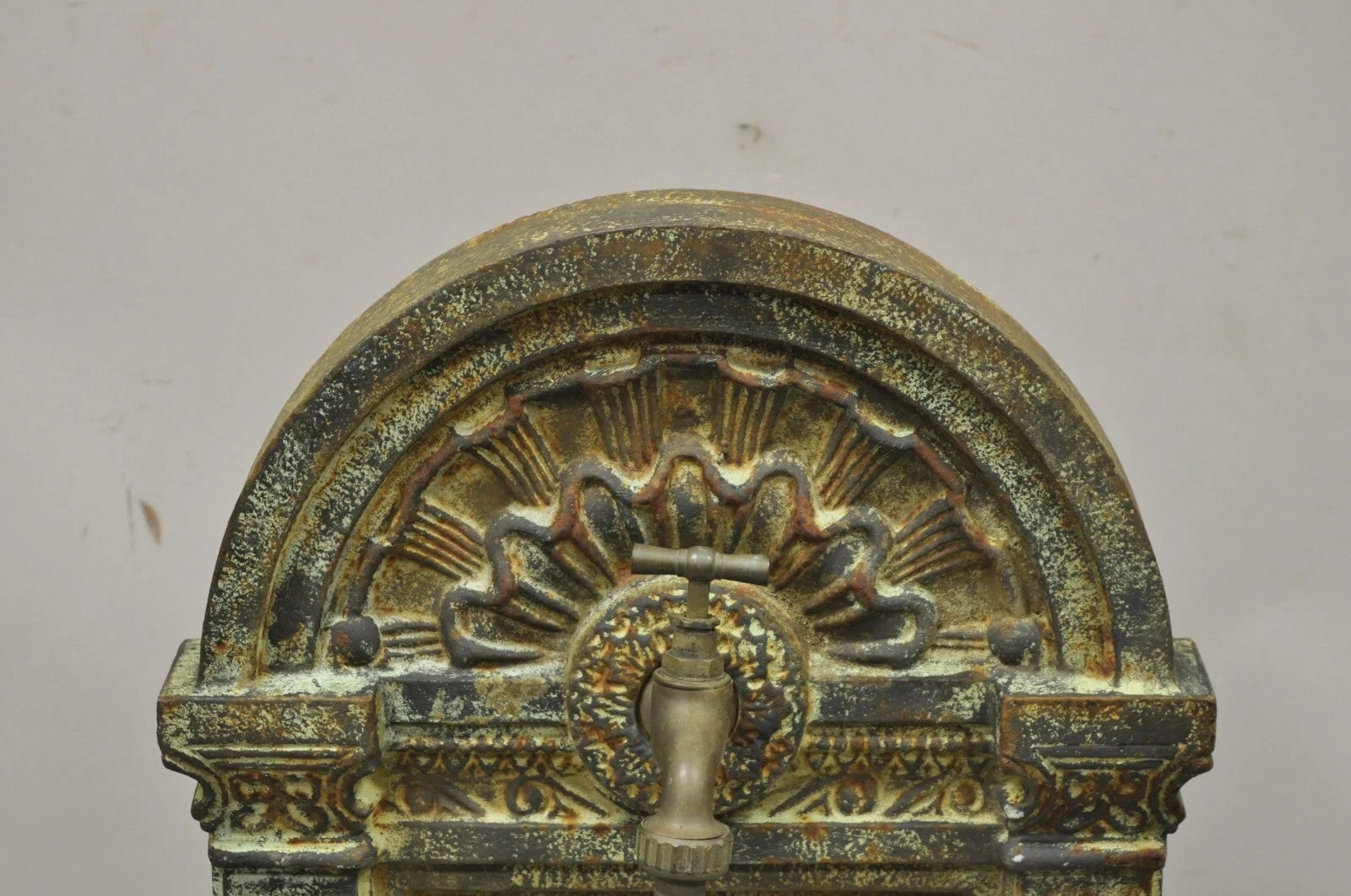 French Neoclassical Style Cast Iron Serpent Trident Garden Wall Water Fountain