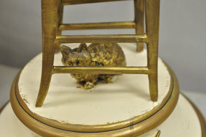 Juan Clara "Girl on Chair Playing with Kittens" Metal Figural Table Lamps - Pair
