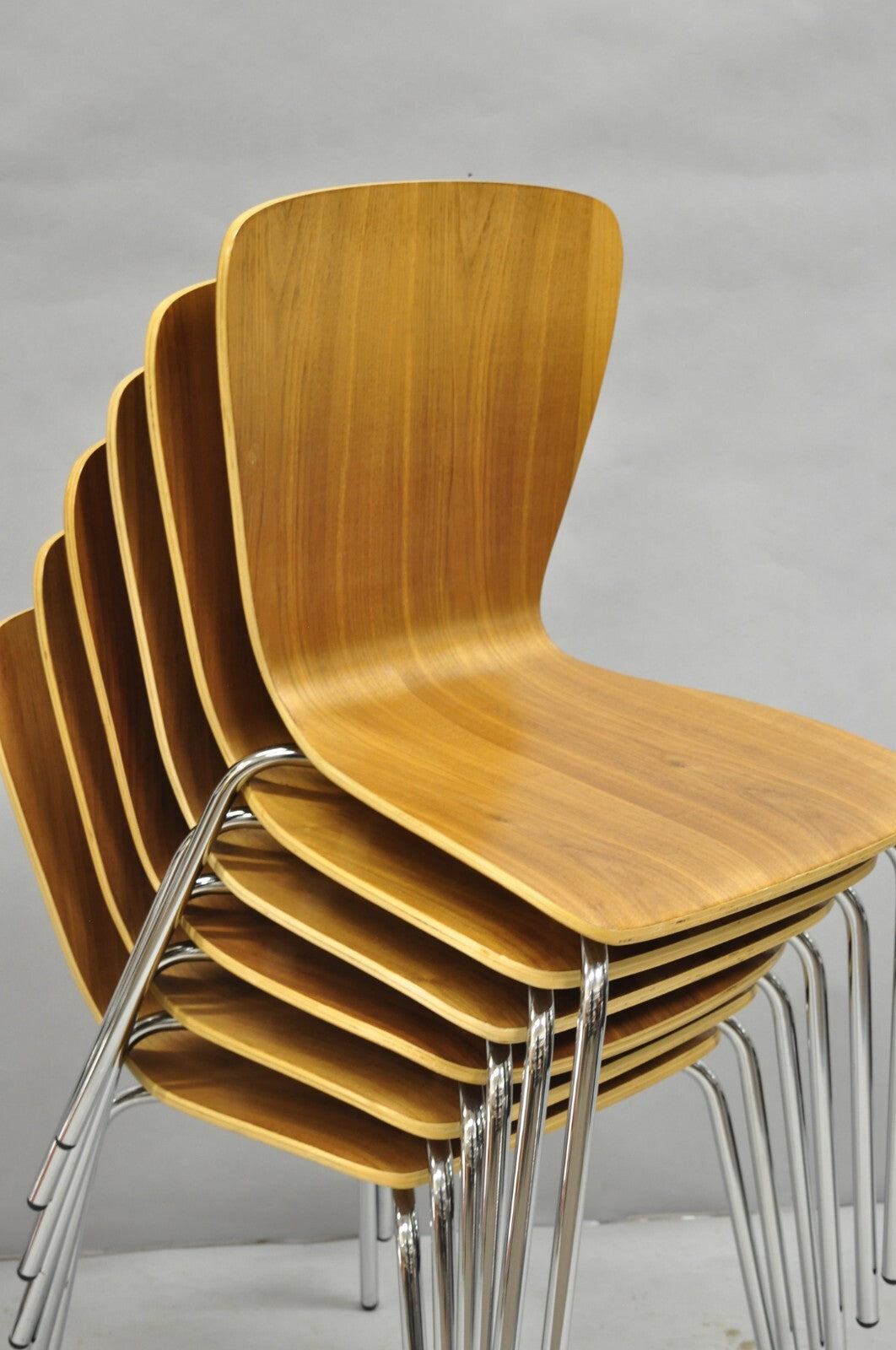 Crate & Barrel Felix Walnut Dining Side Chairs Mid Century Modern Style Set of 6