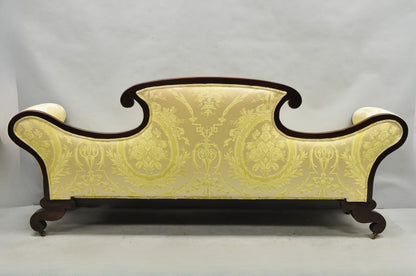 Antique American Empire Neoclassical Carved Mahogany Sofa with Gold Fabric