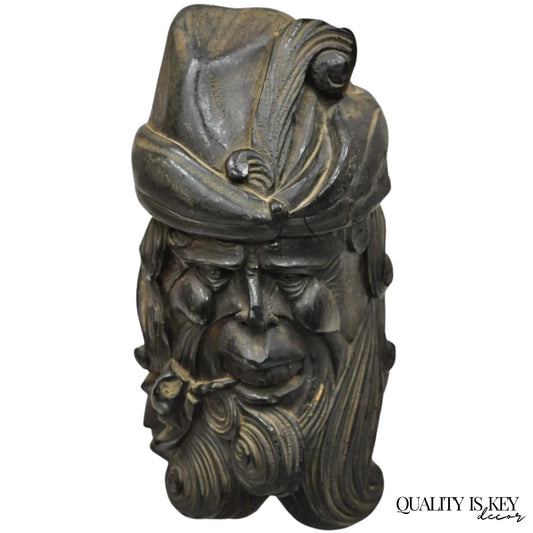 19th C European Black Forest Figural Wood Carved Bearded Man Lidded Tobacco Jar