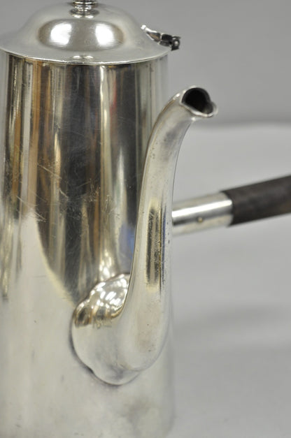 Vintage US Navy Art Deco Silver Plated Coffee Tea Pot Kettle w/ Wooden Handle