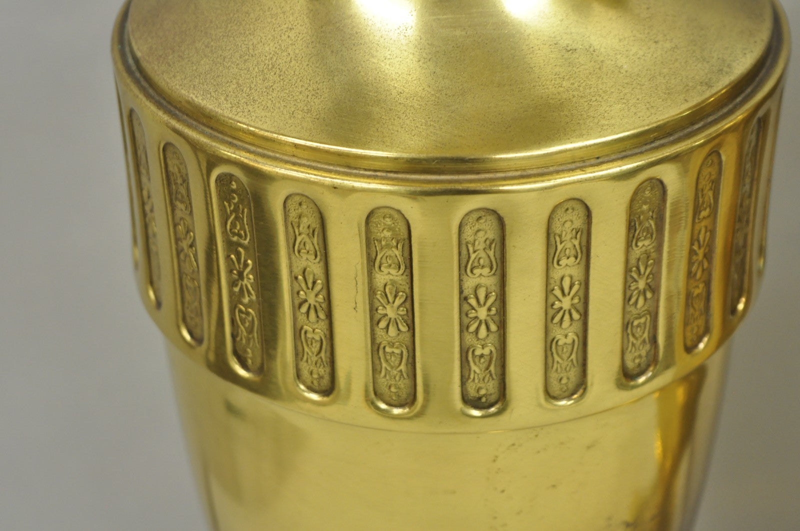 Vintage French Empire Neoclassical Gold Burnished Brass Urn Table Lamps - a Pair