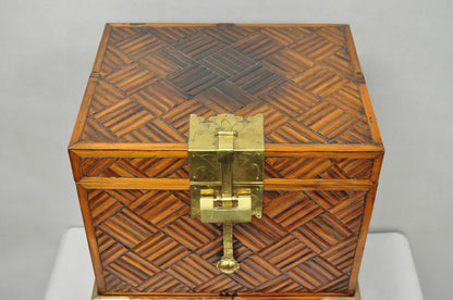 Furniture Classics Ltd Chinese Teak & Bamboo Campaign Chest Side Table on Stand