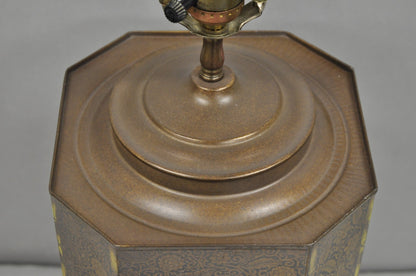 Vintage Chapman Oriental English Metal Tea Canister Figural Painted Table Lamp