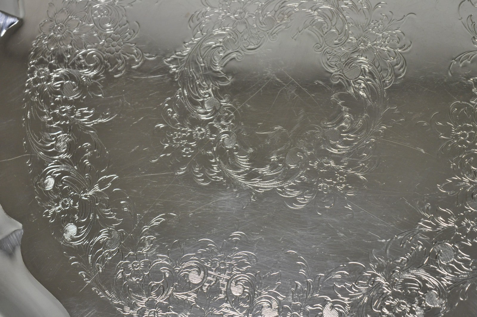 Vintage International Silver Co Large Round Silver Plated Footed Serving Tray