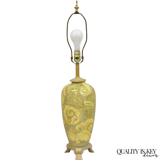 Contemporary Art Nouveau Revival Yellow Glass Jardiniere Table Lamp w/ Figures