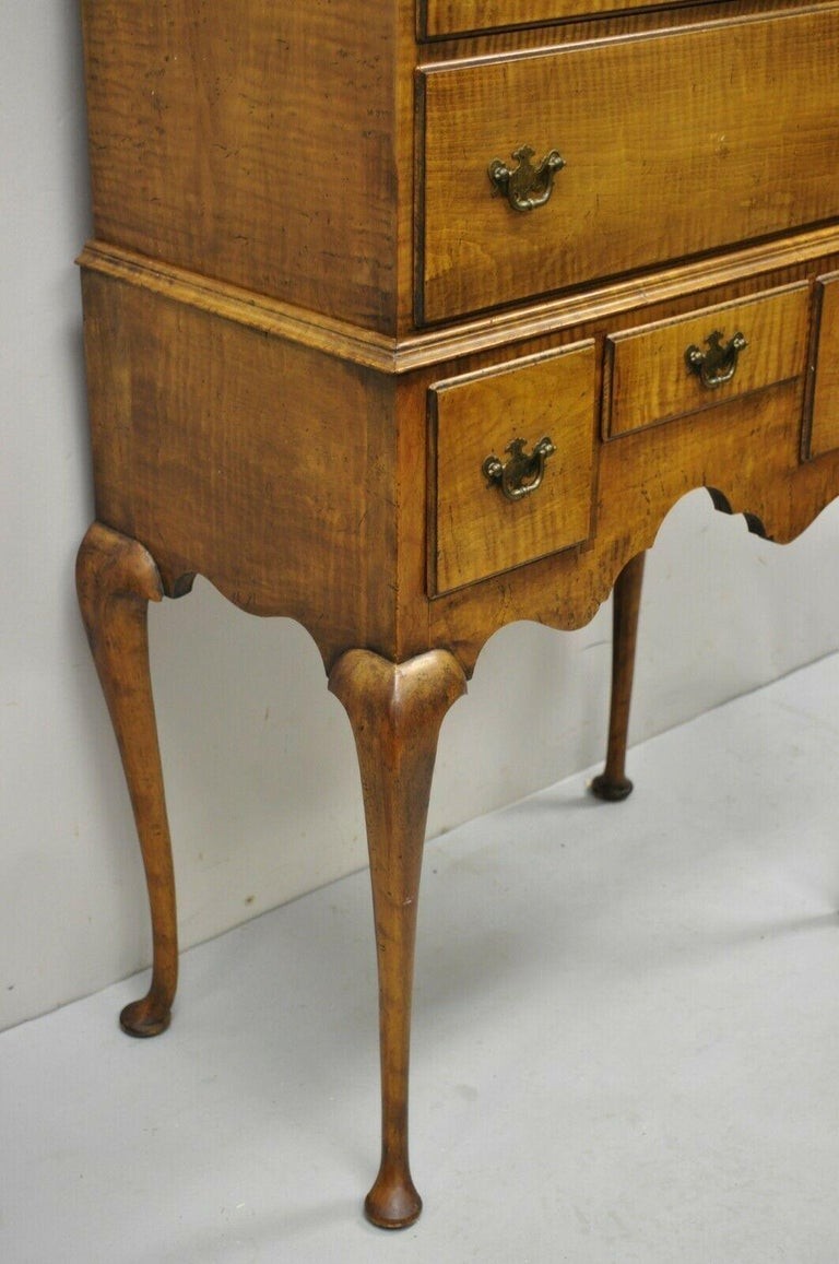 Antique New England Queen Anne Curly Tiger Maple Small Chest Dresser Highboy