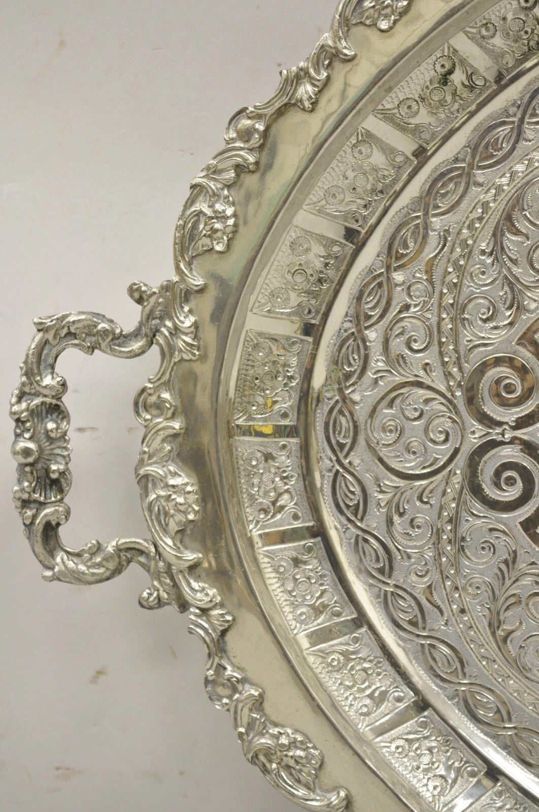 Large Victorian Style Oval Silver Plated Serving Platter Tray Raised on Feet
