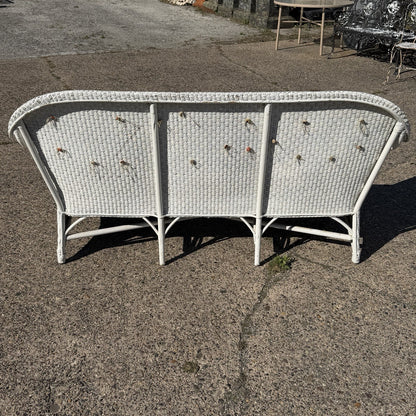 Antique Victorian White Wicker Rattan Sunroom Patio Sofa w/ Loose Cushions