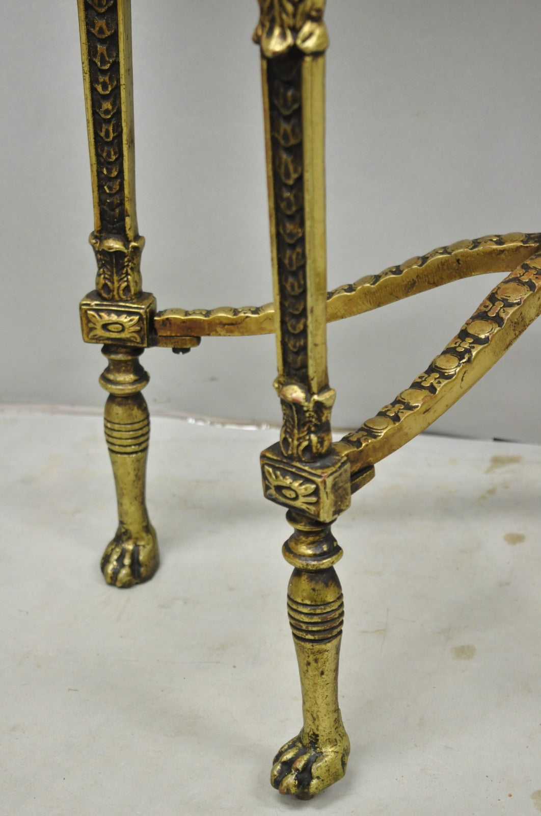 Antique Gothic Revival Oscar Bach Style Figural Bronze & Onyx Console Side Table