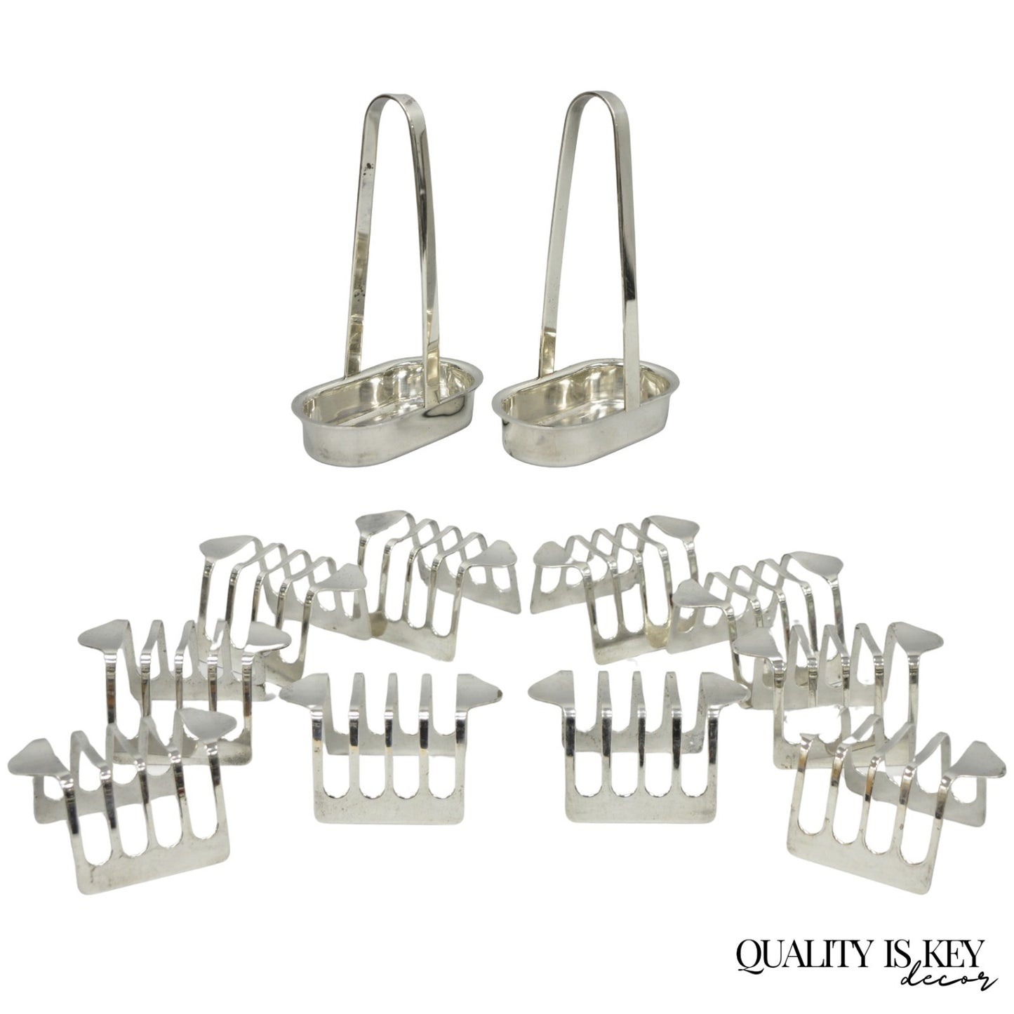 Vintage Modern Silver Plated Dinner Oil Caddy & (10) Toast Bread Racks - 12 Pcs