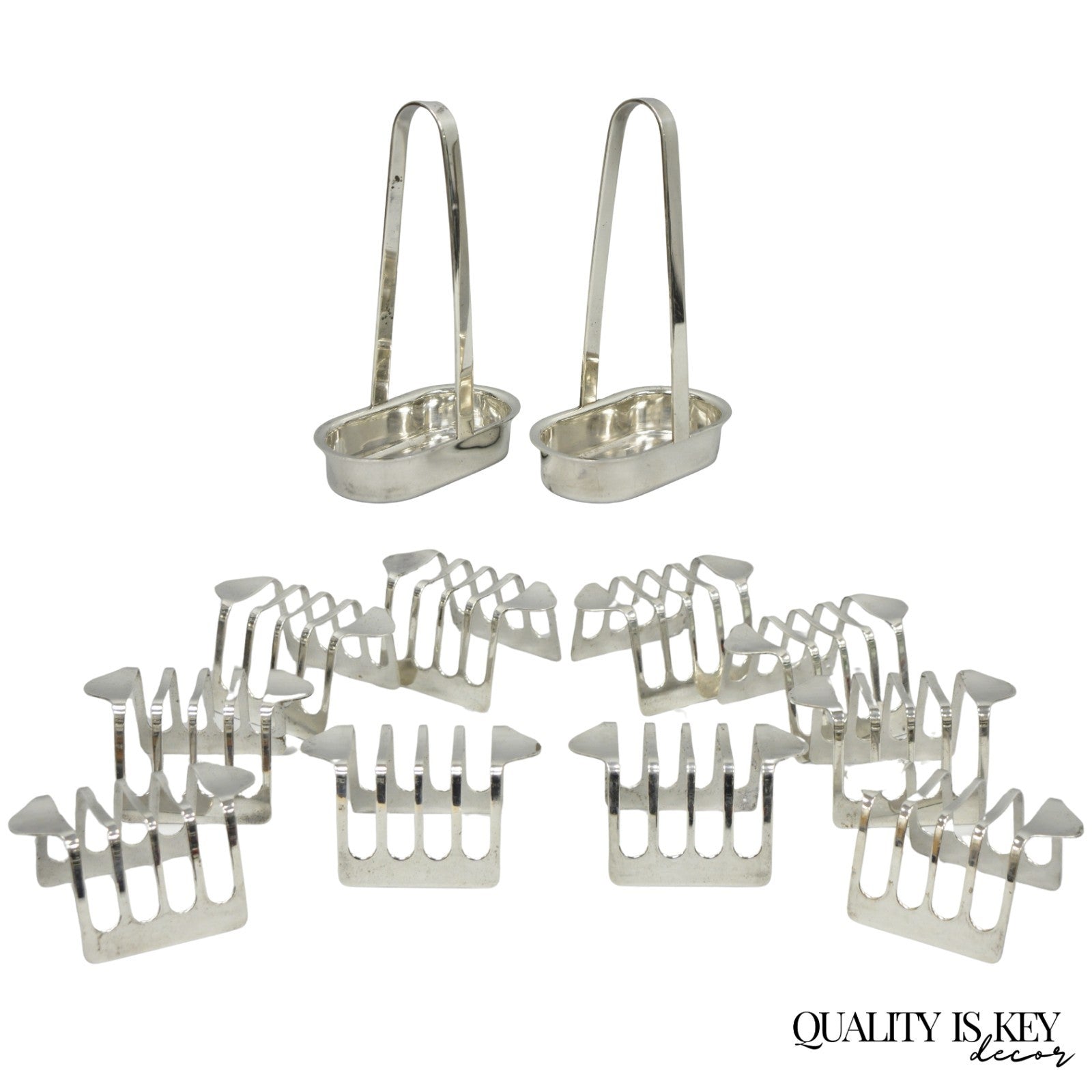 Vintage Modern Silver Plated Dinner Oil Caddy & (10) Toast Bread Racks - 12 Pcs