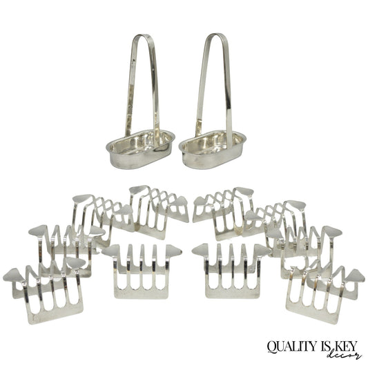 Vintage Modern Silver Plated Dinner Oil Caddy & (10) Toast Bread Racks - 12 Pcs