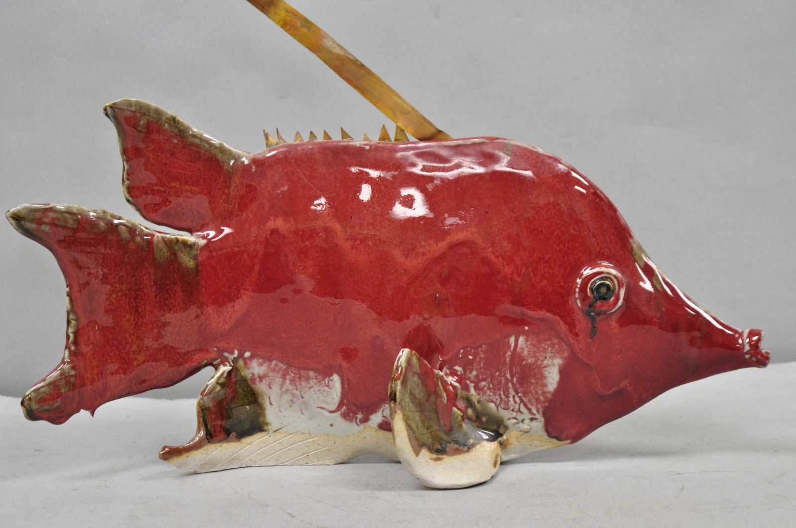 Vintage Mid Century Modern Ceramic Pottery Red Fish by Harry Guthrie Phillips