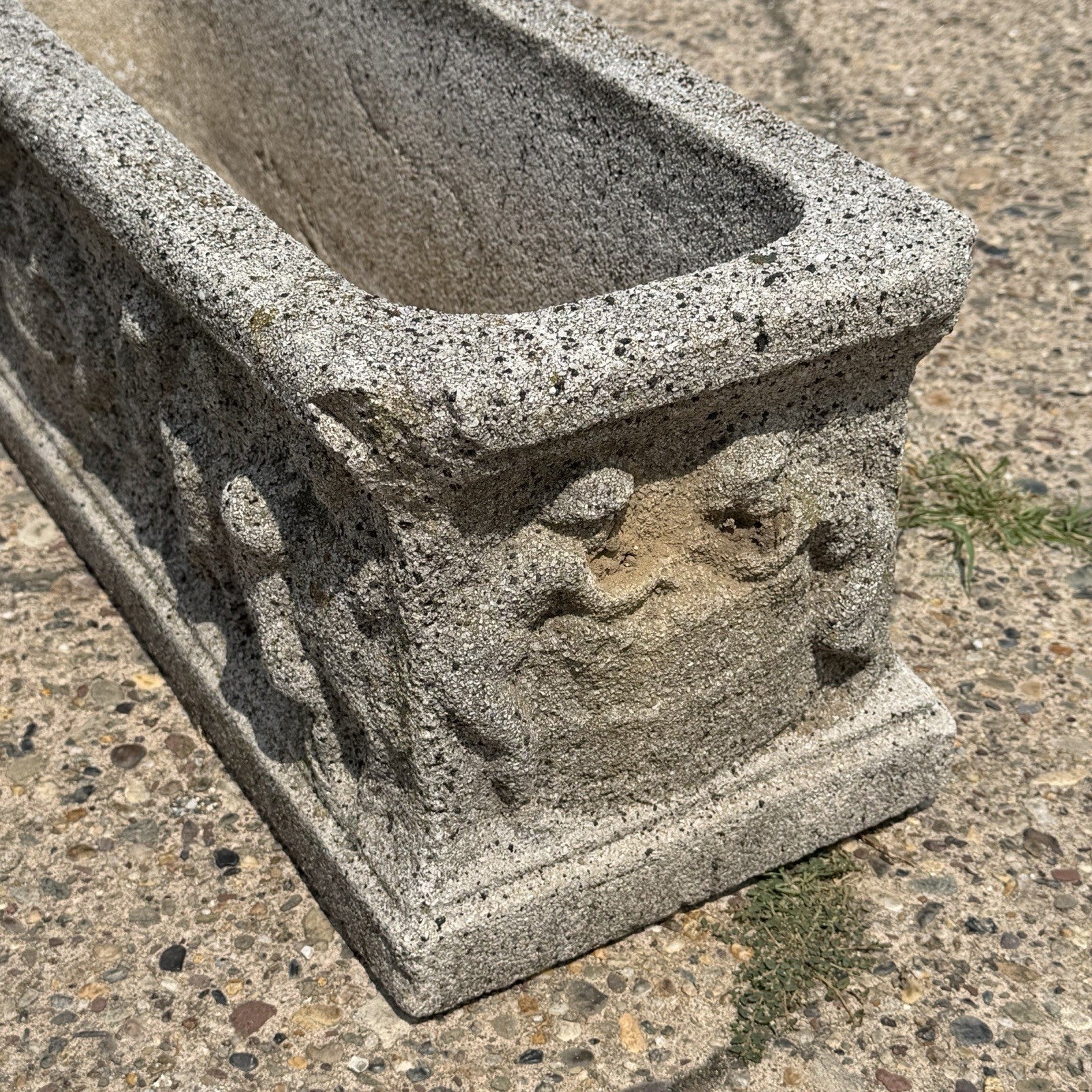 Vintage Neoclassical Style Concrete Cherub 36" Long Garden Planter Pots - a Pair