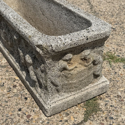 Vintage Neoclassical Style Concrete Cherub 36" Long Garden Planter Pots - a Pair