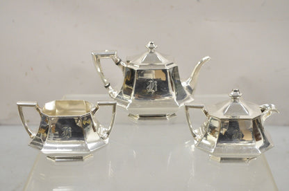 Antique Wallace 3104N Art Deco Octagonal Silver Plated Tea Set- 5 Pc Set