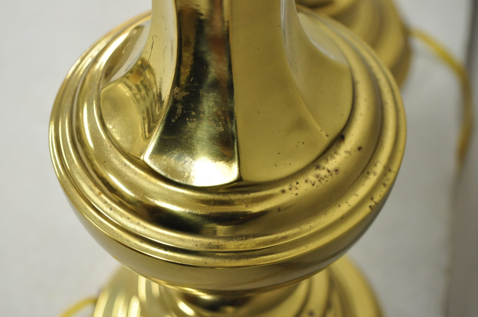 Vintage Hollywood Regency Brass Column Stiffel Style Gold Table Lamps - a Pair