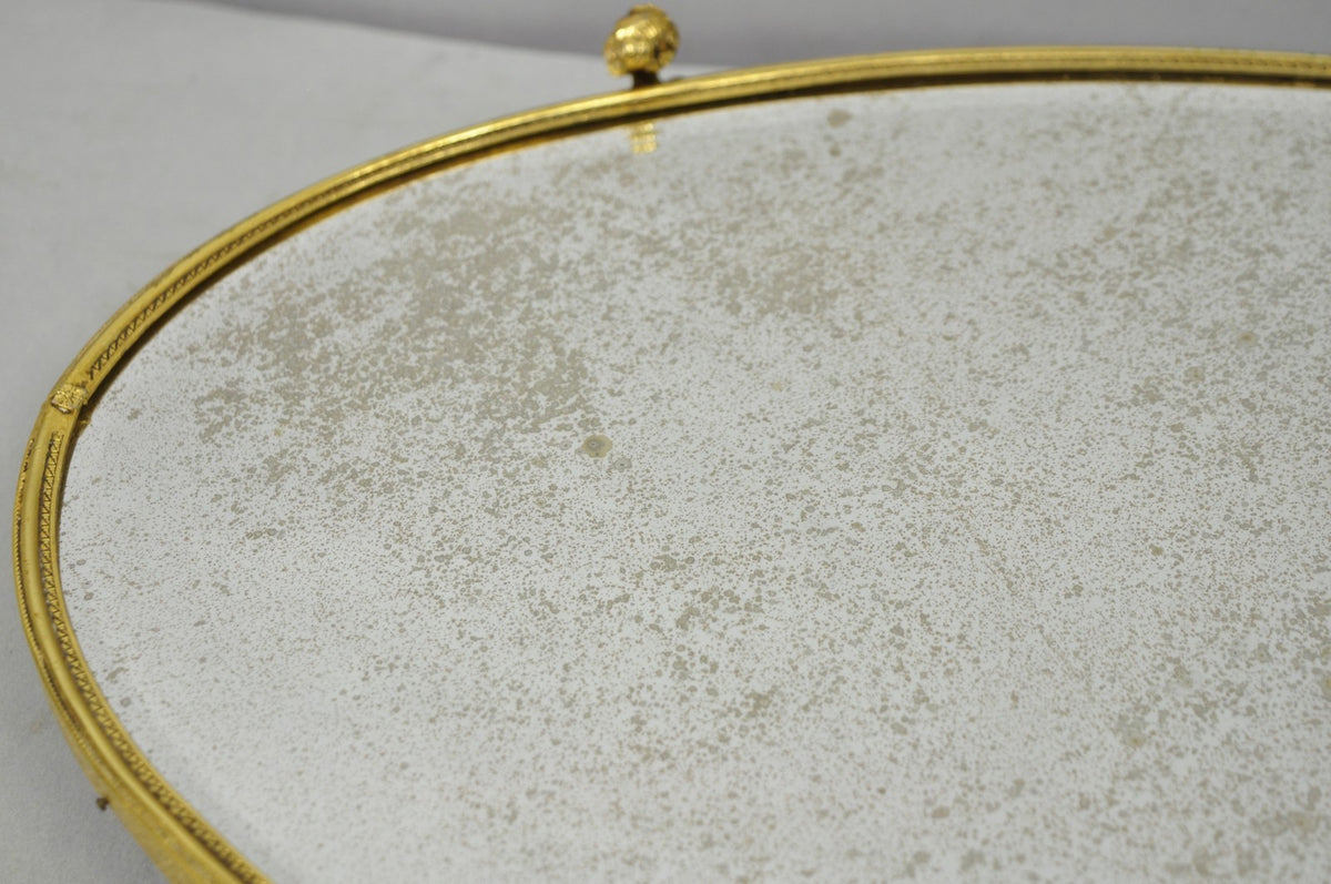 Vintage Hollywood Regency Gold Maiden Bust Oval Beveled Glass Mirror Vanity Tray