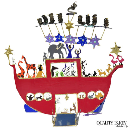 Modern Noah's Ark Cut Steel Judaica Art Hannukah Menorah Candelabra Sculpture