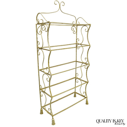 Vintage Italian Hollywood Regency Silver Gilt Iron Rope & Tassel 5 Tier Etagere